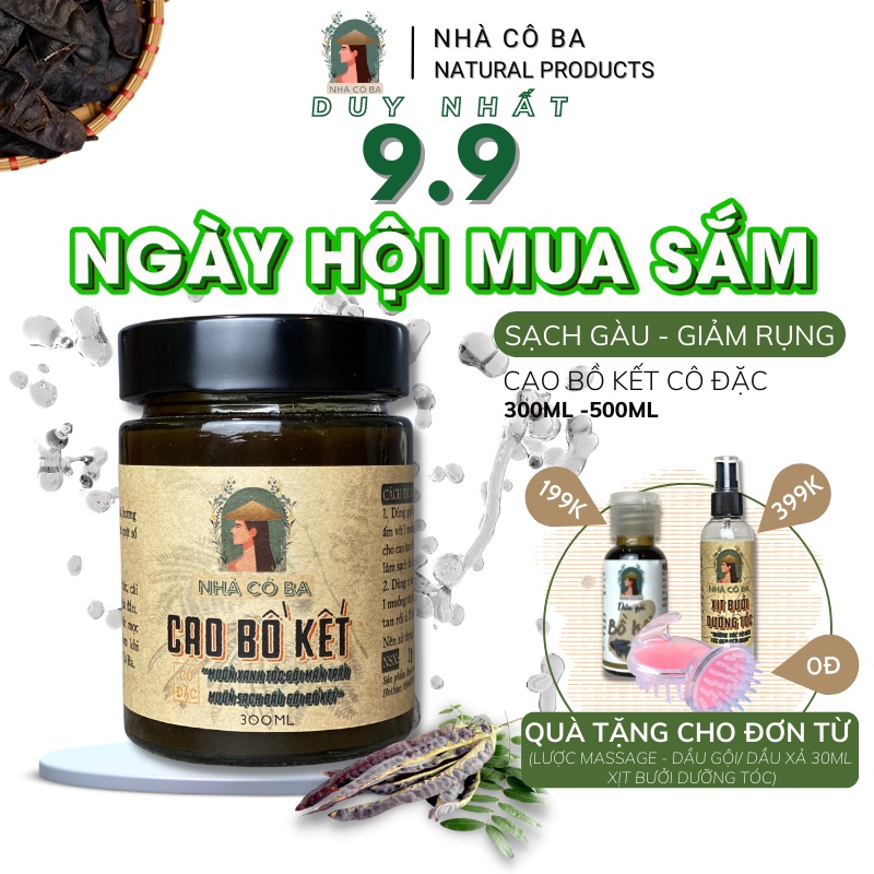 Dầu gội bồ kết - Cao ủ bồ kết cô đặc Nhà cô ba giúp tóc mềm mượt, ngăn gãy rụng, kích thích mọc tóc.