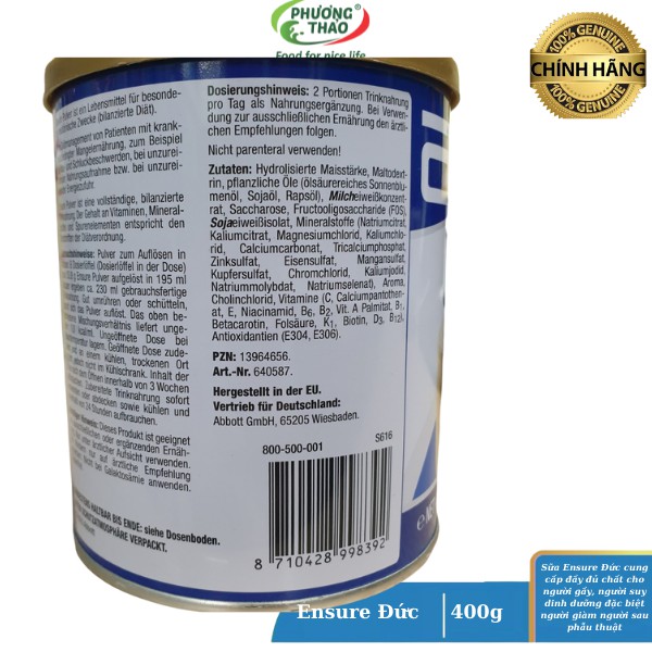 Sữa Ensure Úc 850g, Ensure Đức 400g