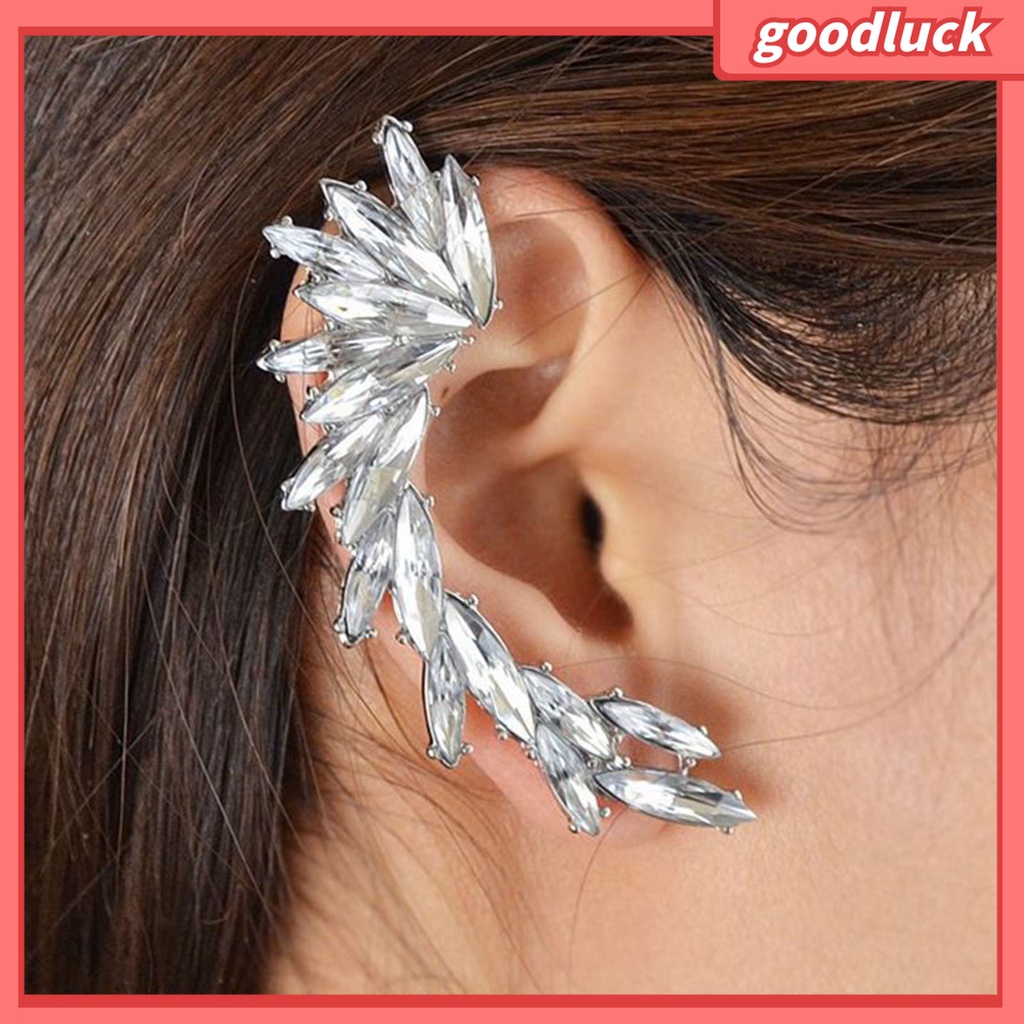 Goodluck| Bông Tai Đeo Vành Tai Hình Chiếc Lá Đính Đá Kiểu Boho Dài 1 Cái