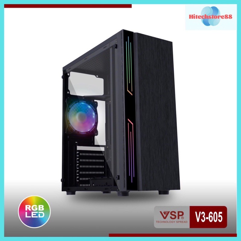 ✔️Vỏ Nguồn Case Máy Tính VSP V3-605 Có Sẵn LED RGB và nắp hông trong suốt - Chính Hãng