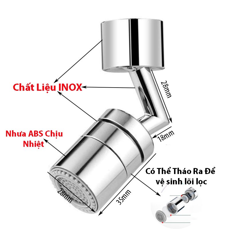 Đầu Nối Vòi Nước Tăng Áp Điều Chỉnh 2 Chế Độ Nước Chảy Xoay 360 Độ, 720 Độ - OENON