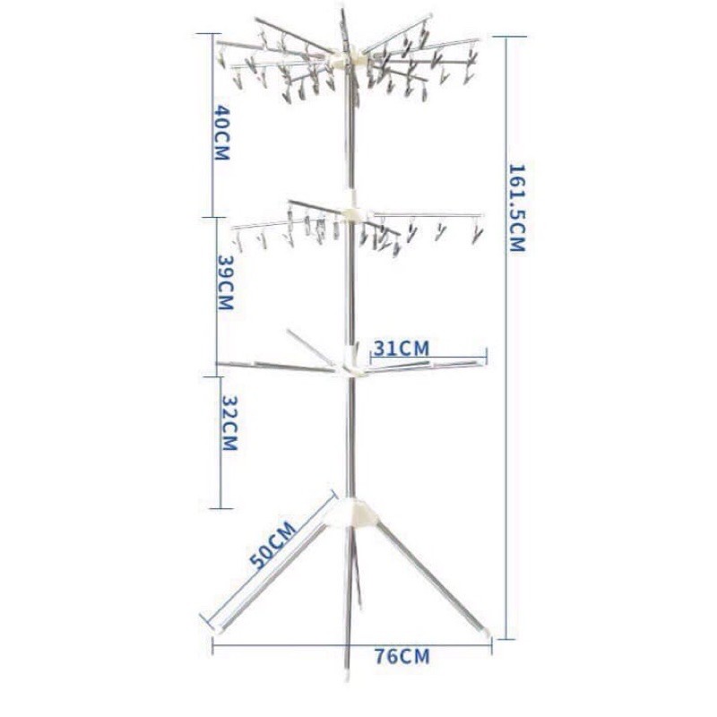 Cây inox phơi khăn, tất xoay 3 tầng