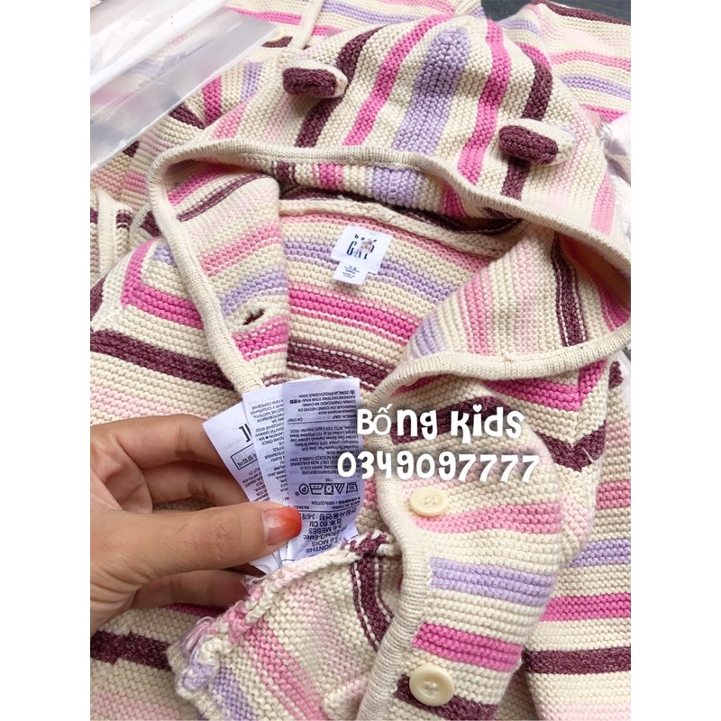 Áo Cardigan Bé Gai Tai Gấu Kẻ Hồng G@p