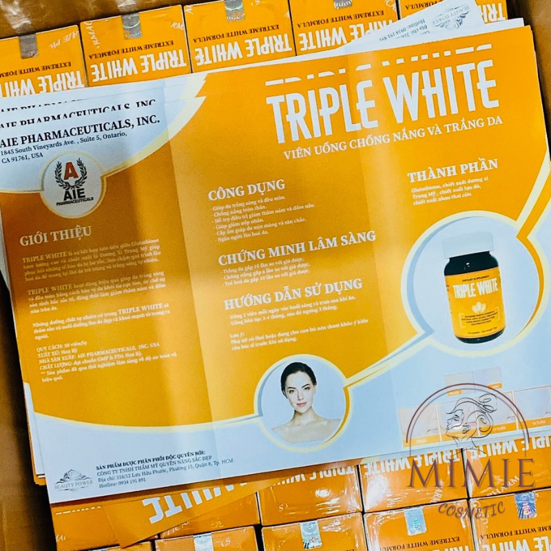 [CHÍNH HÃNG] VIÊN UỐNG TRIPLE WHITE - VIÊN UỐNG GLUTATHION 1200MG TRẮNG DA, MỜ NÁM, GIẢM THÂM HỘP 50 VIÊN | BigBuy360 - bigbuy360.vn