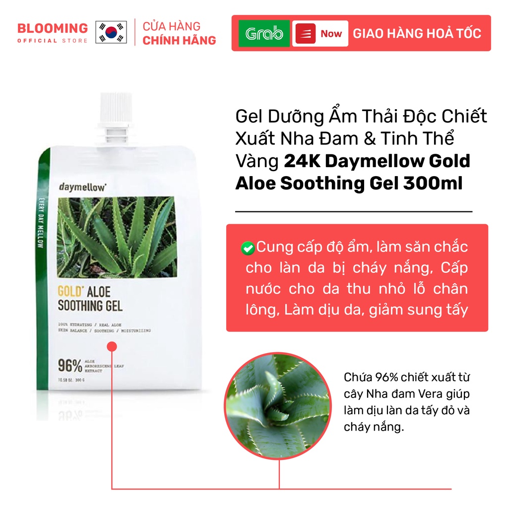 Gel Dưỡng Ẩm Thải Độc Chiết Xuất Nha Đam &amp; Tinh Thể Vàng 24K Daymellow Gold Aloe Soothing Gel 300g