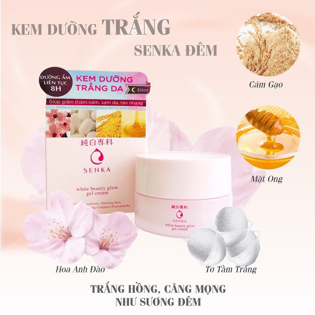 Kem Dưỡng Trắng Da Ban Đêm Senka White Beauty Glow Gel Cream 50g - Khongcoson