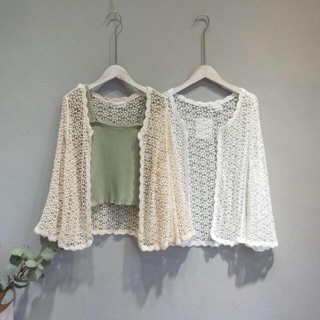 Khoác cardigan ren tay loe