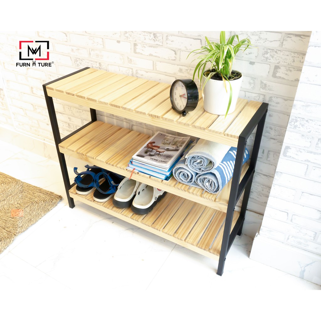 Kệ giày dép đa năng chân sắt tĩnh điện 3 tầng size 80cm - MW FURNITURE - Nội thất căn hộ