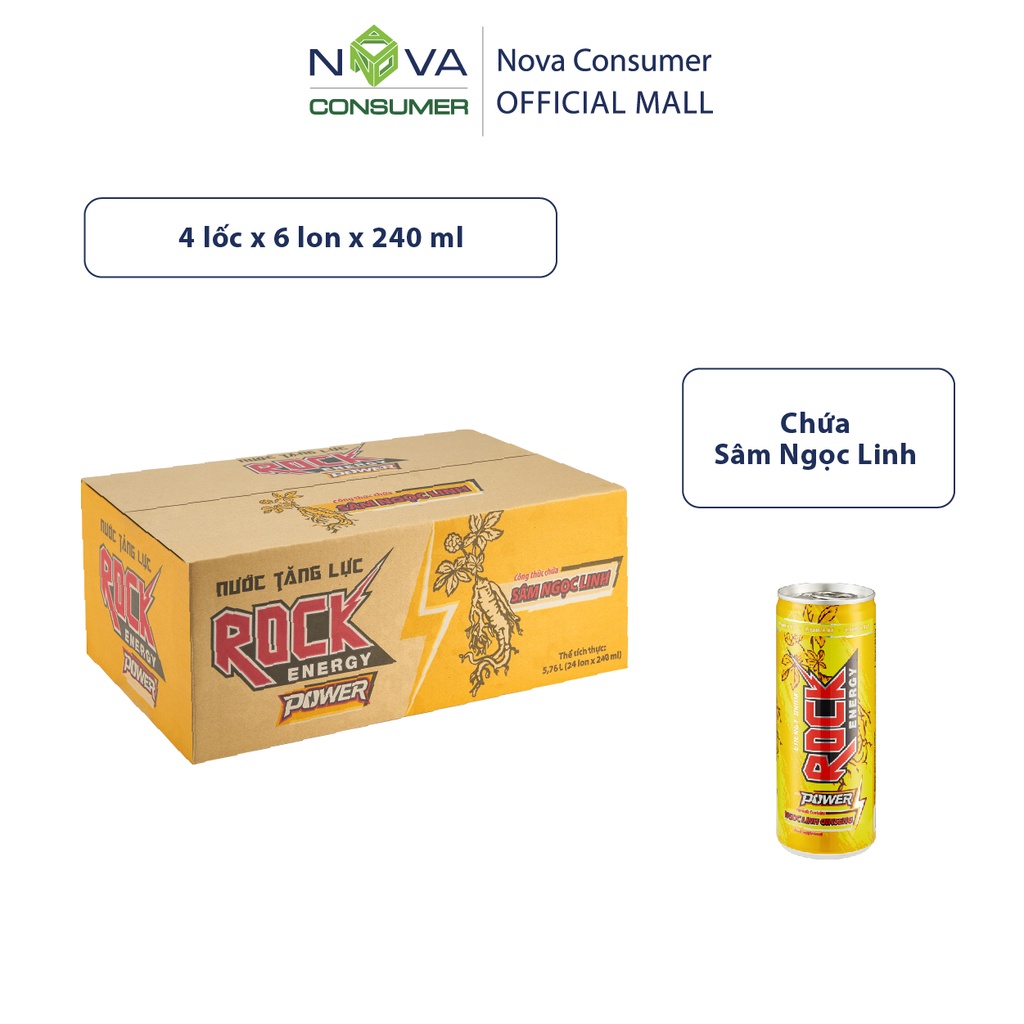 [Thùng 24 lon] Nước tăng lực Rock Energy Power chứa Sâm Ngọc Linh (240ml x 24 lon)