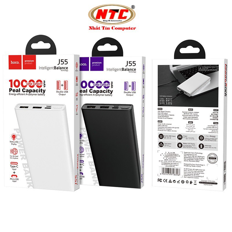 Pin sạc dự phòng Hoco J55 Neoteric mobile 10000mAh lõi Li-Polymer 2 cổng sạc Input/Output - Hàng chính hãng