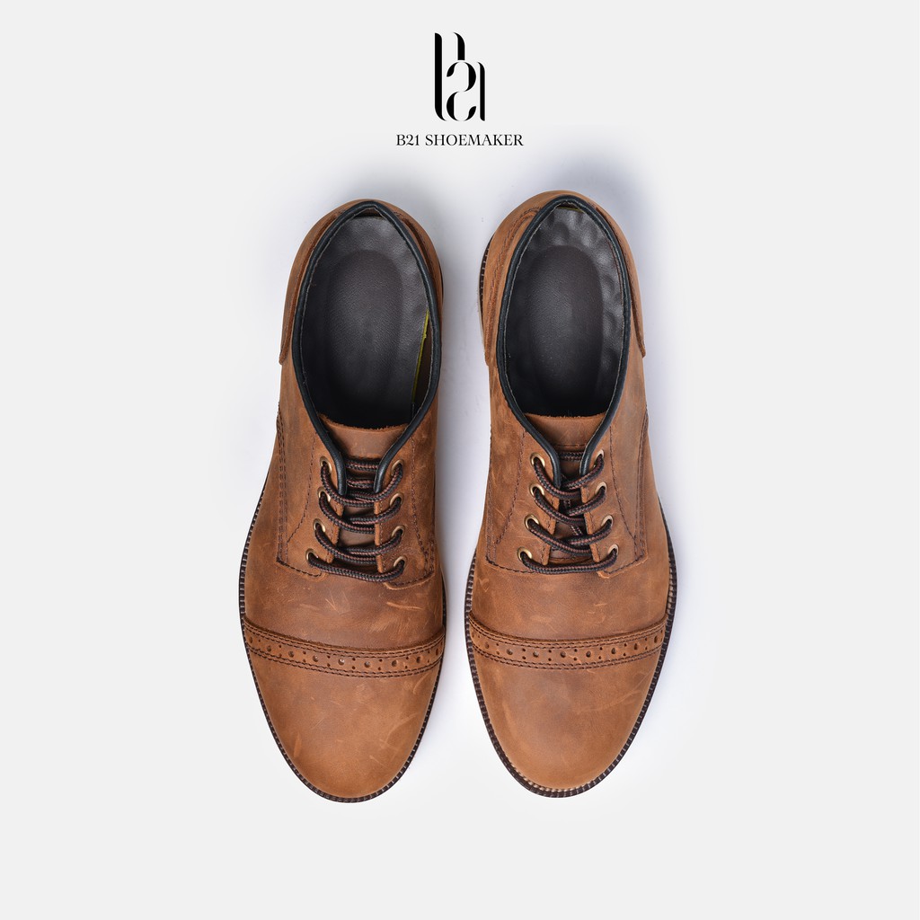 Giày Tây Nam Derby Da Bò Sáp CRAZY HORSE Đế CREP Tăng Chiều Cao 2cm Phong Cách Vintage Cổ Điển Full Box - B21 Shoemaker