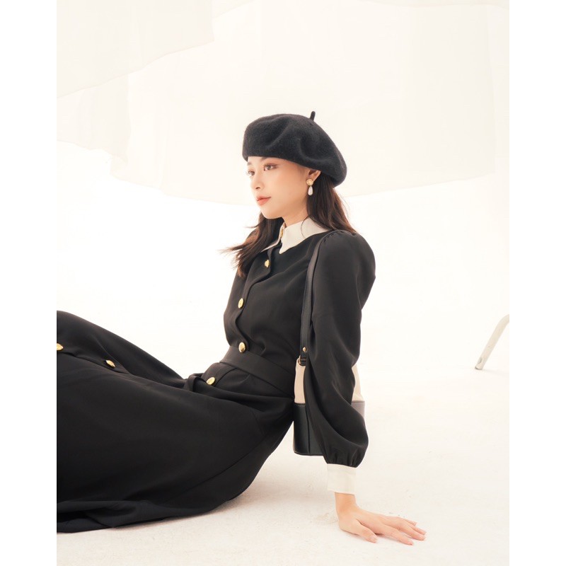 THE19CLUB - Váy sơ mi cotton đen cổ trắng - MARIA DRESS