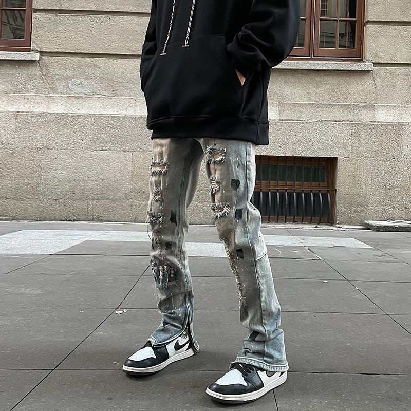 Quần Jean Dài Dáng Ôm Xẻ Tà Phong Cách Hip hop Đường Phố Cho Nam 16398