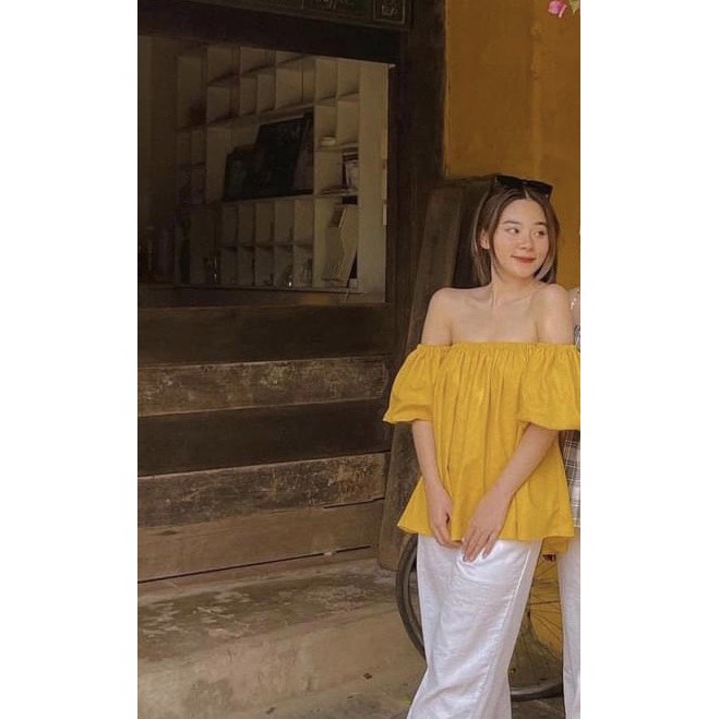 Set Trễ Vai Đi Biển Mix Quần Suông Ống Rộng | BigBuy360 - bigbuy360.vn