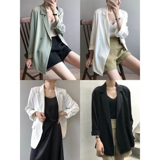 Áo blazer sang chảnh màu đen trắng xanh _ Áo vest_ áo blazer nữ vải trượt vạt bầu dáng rộng