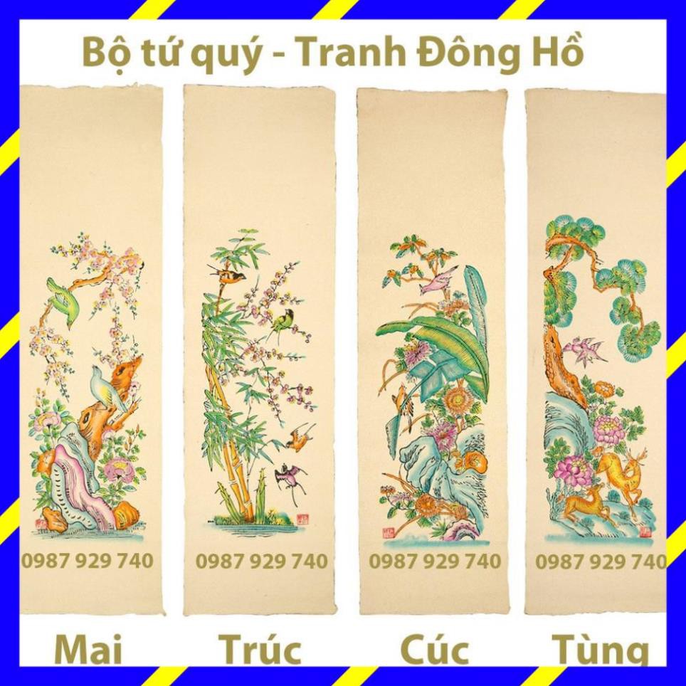 Bộ tranh Đông Hồ TỨ QUÝ Tùng - Cúc - Trúc - Mai (25x90cm) - không gồm khung tranh - tranh treo tường trang trí tết đẹp