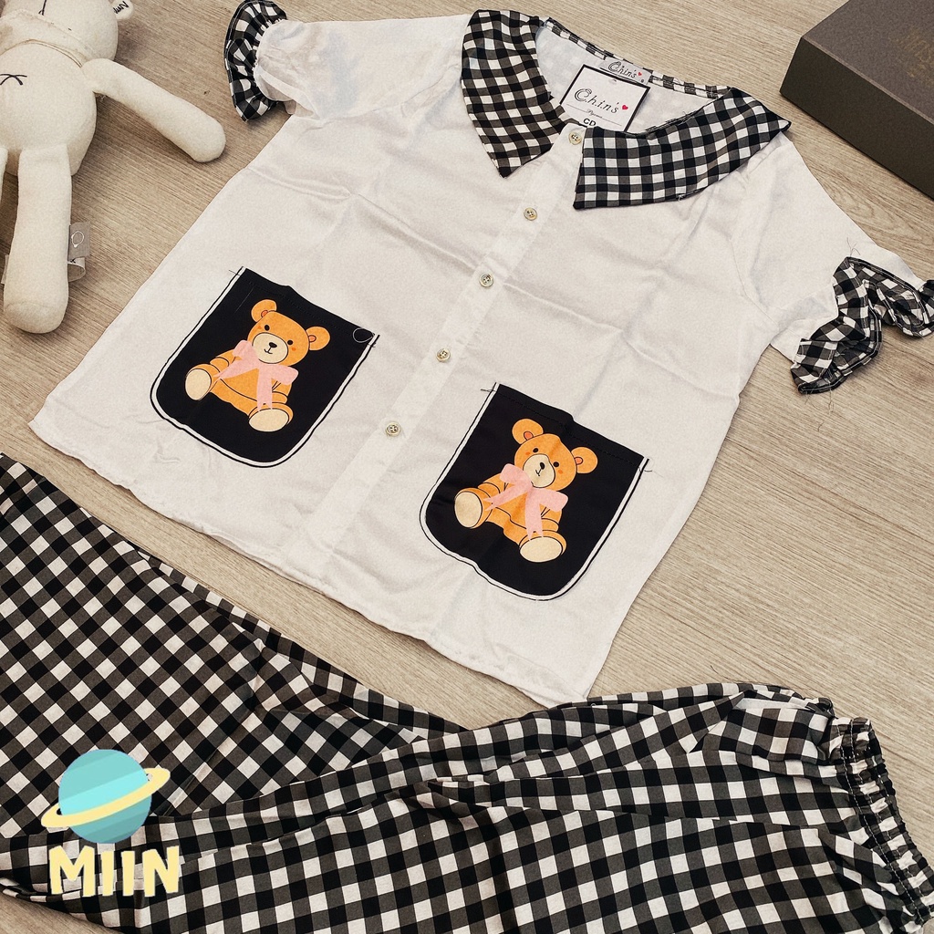[NGỦ CAO CẤP] BỘ PYJAMA PHA KẺ TÚI GẤU - CHẤT LIỆU LATIN CAO CẤP - PHIÊN BẢN ĐÁNG YÊU
