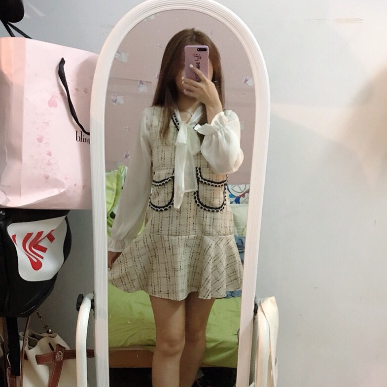 [Sẵn Hàng]♥️Set Áo+Váy Xoè Dạ Tweed Ulzzang(ảnh thật)Fzsize dưới 60kg