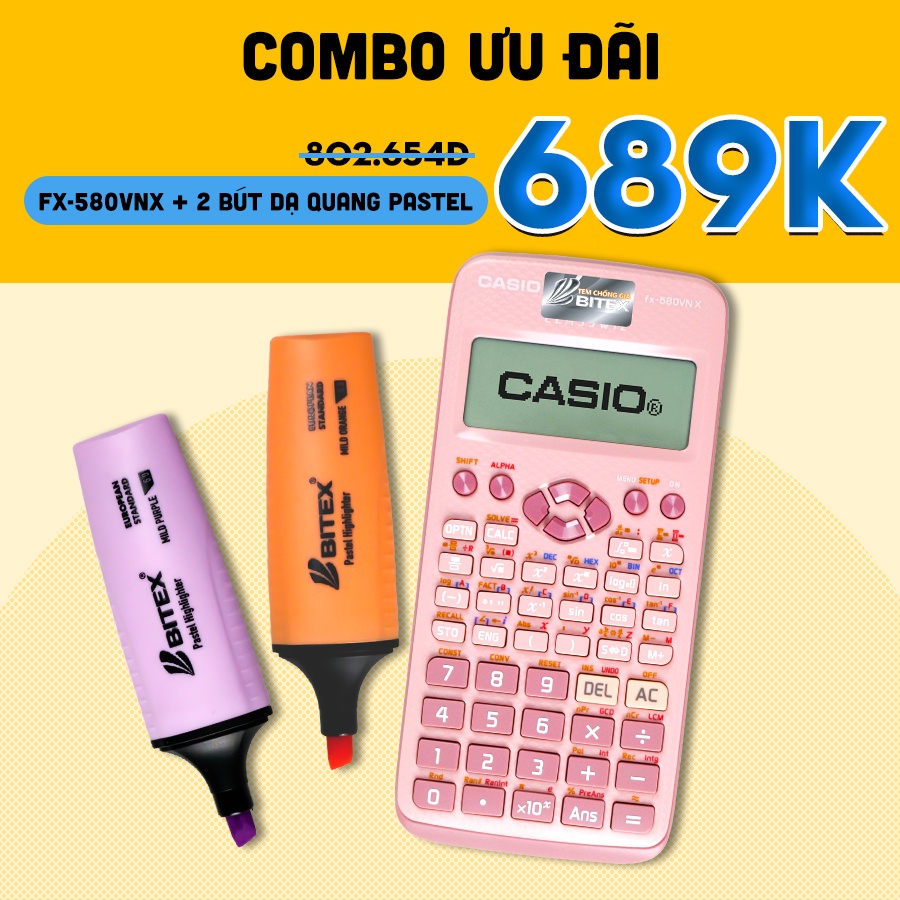 Máy tính Casio Fx-580VNX kèm 2 bút dạ quang Pasel