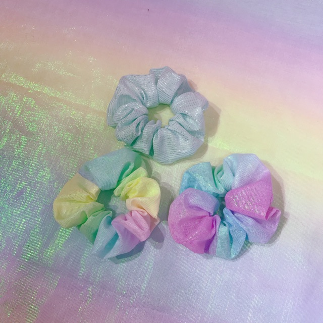 [ Hinh thật ] Cột tóc vải cầu vồng - scrunchies