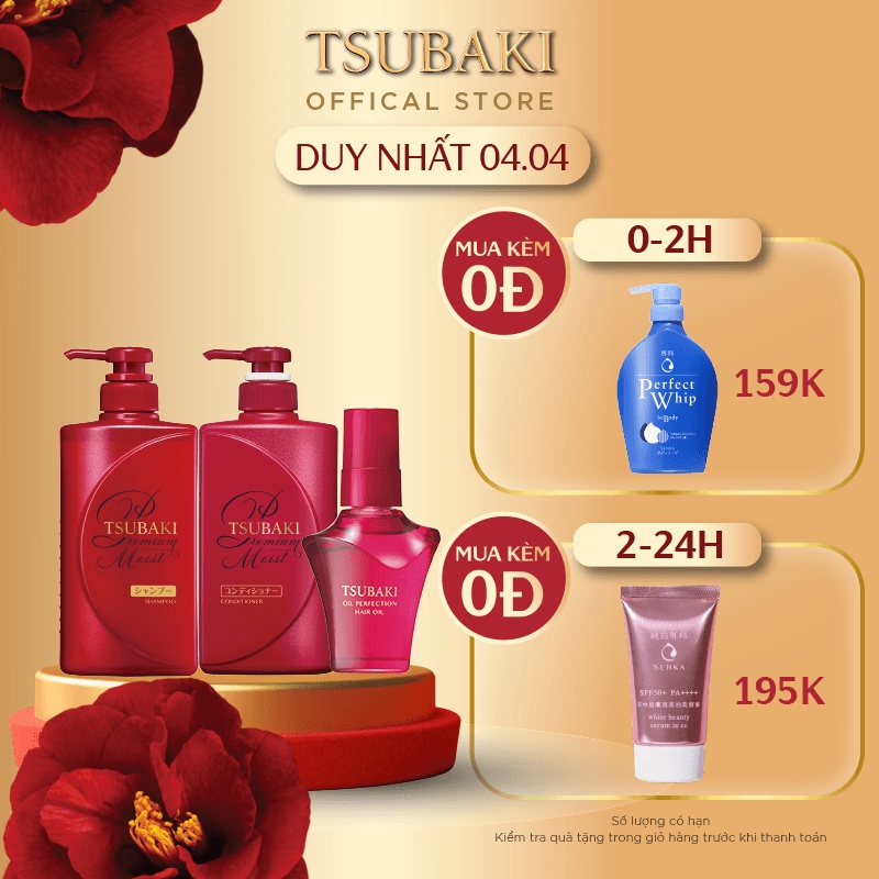 Bộ đôi gội xả và Dầu dưỡng tóc bóng mượt - giảm khô xơ rối Tsubaki Premium Moist (490ml + 490ml + 50ml)_95294