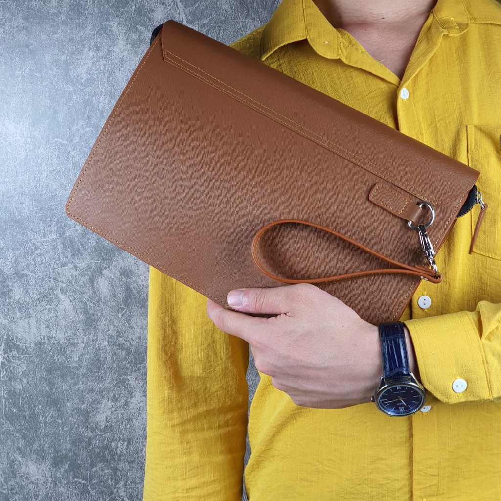 [DA BÒ THẬT] Ví Clutch Nam Cầm Tay Da Saffiano - Túi Clutch Nam Công Sở Cao Cấp - Bảo Hành 3 Năm