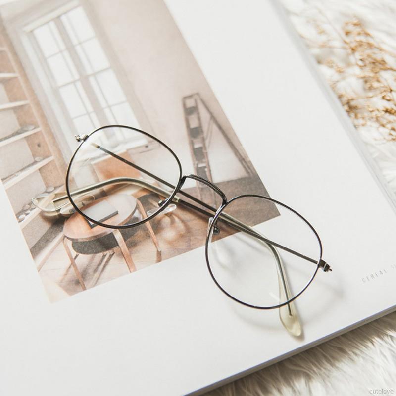 New Women Classic Vintage Round Lens Flat Myopia Optical Mirror Simple Metal Unisex Glasses Frame