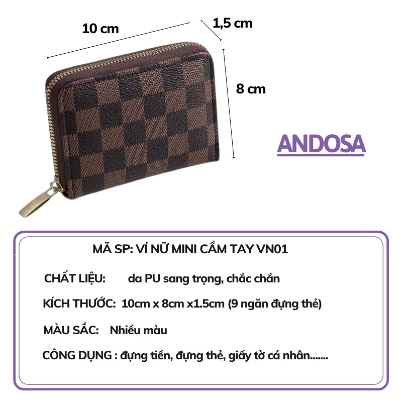 Ví nữ mini cầm tay ngắn nhỏ gọn bỏ túi thời trang cao cấp giá rẻ ANDOSA VN01