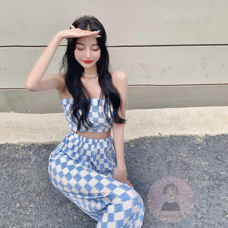 Áo Ống Không Tay Và Quần Dài Ống Rộng Lưng Cao Thời Trang Mùa Hè Cho Nữ