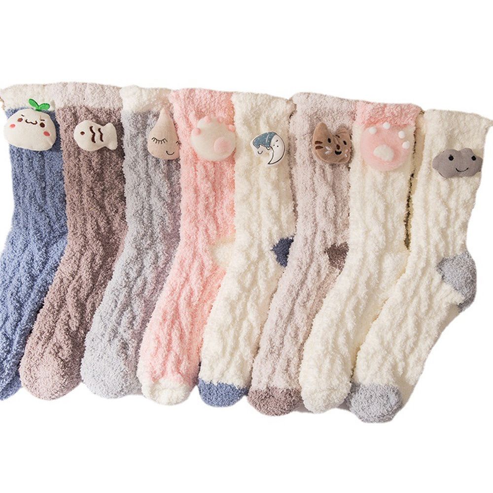 Vớ Cotton Lót Nhung San Hô Dày Dặn Giữ Ấm Màu Sắc Ngọt Ngào Thời Trang Mùa Đông