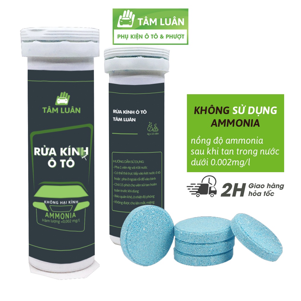 Viên Sủi Rửa Kính Ô Tô Tâm Luân pha nước rửa kính oto chuyên dụng, bảo vệ kính lái, gạt mưa xe hơi