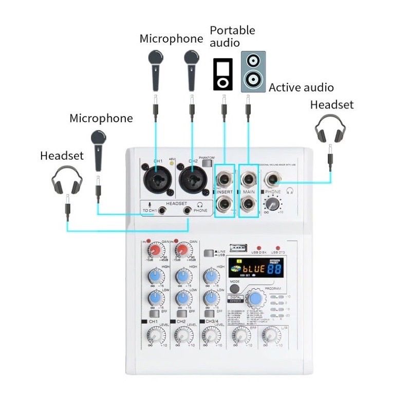 Bàn trộn âm thanh mixer E4 bluetooth Mixer âm thanh cao cấp E4