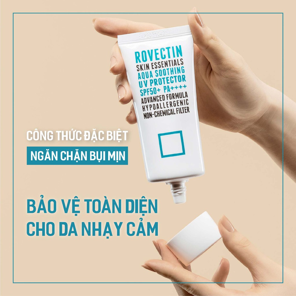 Kem chống nắng vật lý dịu nhẹ ROVECTIN Skin Essentials Aqua Soothing UV Protector SPF 50+ PA++++ 50ml