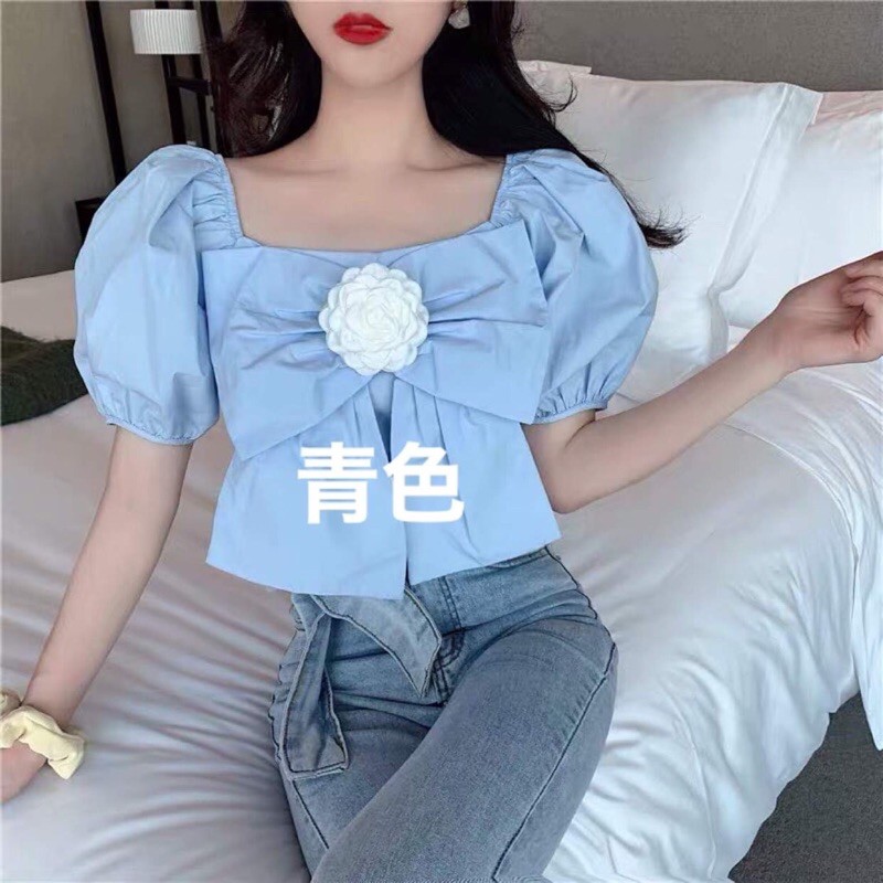pass new Áo tay bồng nơ ngực kèm hoa cài Taobao chuẩn ảnh 100%