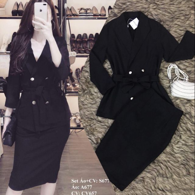 Set áo vest, chân váy bút chì 560k sale còn 380k
