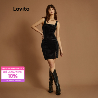 Lovito Đầm nữ xẻ tà cổ vuông sang trọng L34UD051
