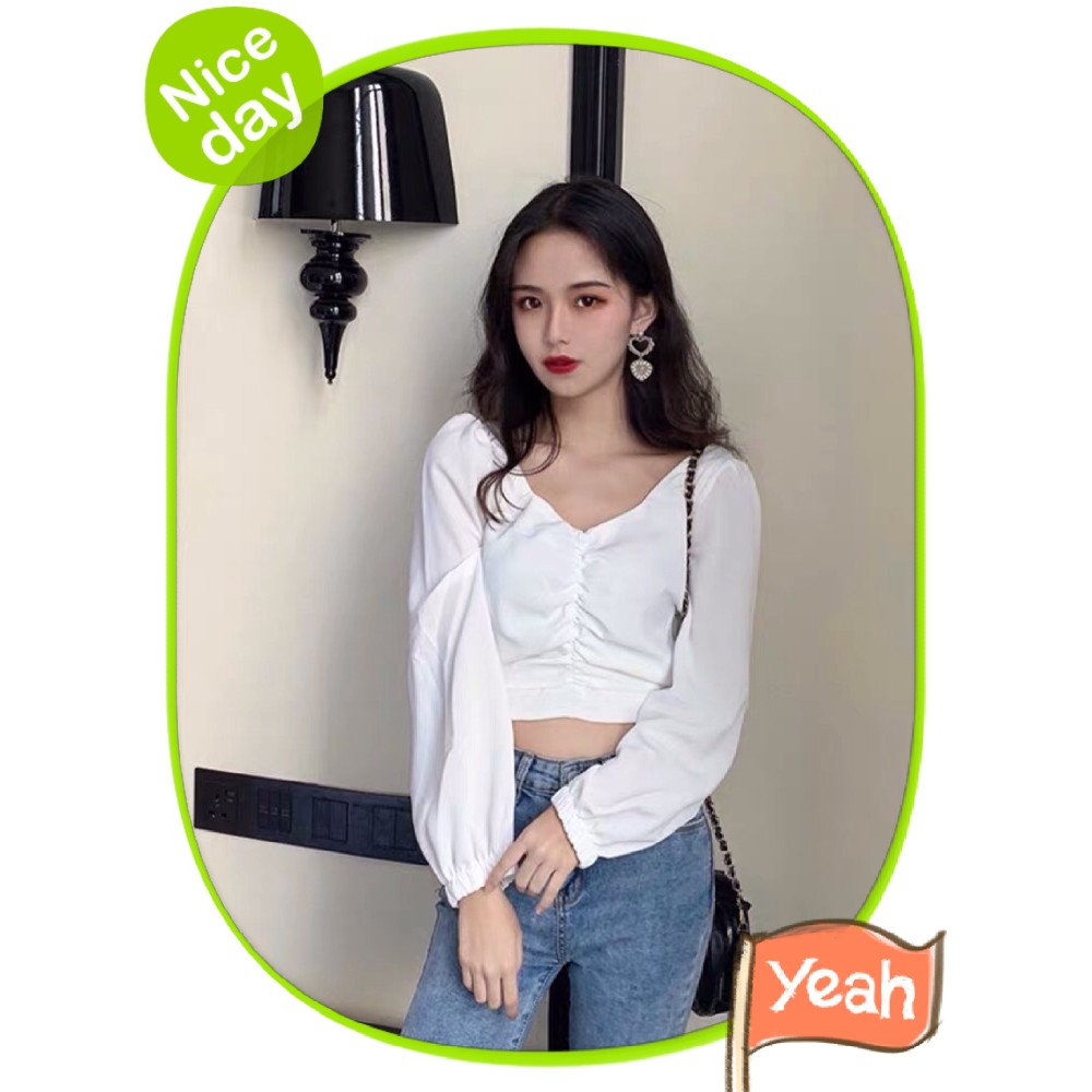 Áo voan croptop tay dài nhúng giữa xinh GB1312