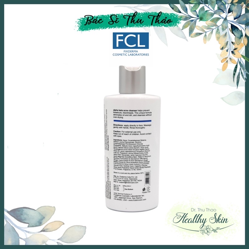 SỮA RỬA MẶT FIXDERMA FCL ALPHA BETA ACNE CLEANSER 200ml