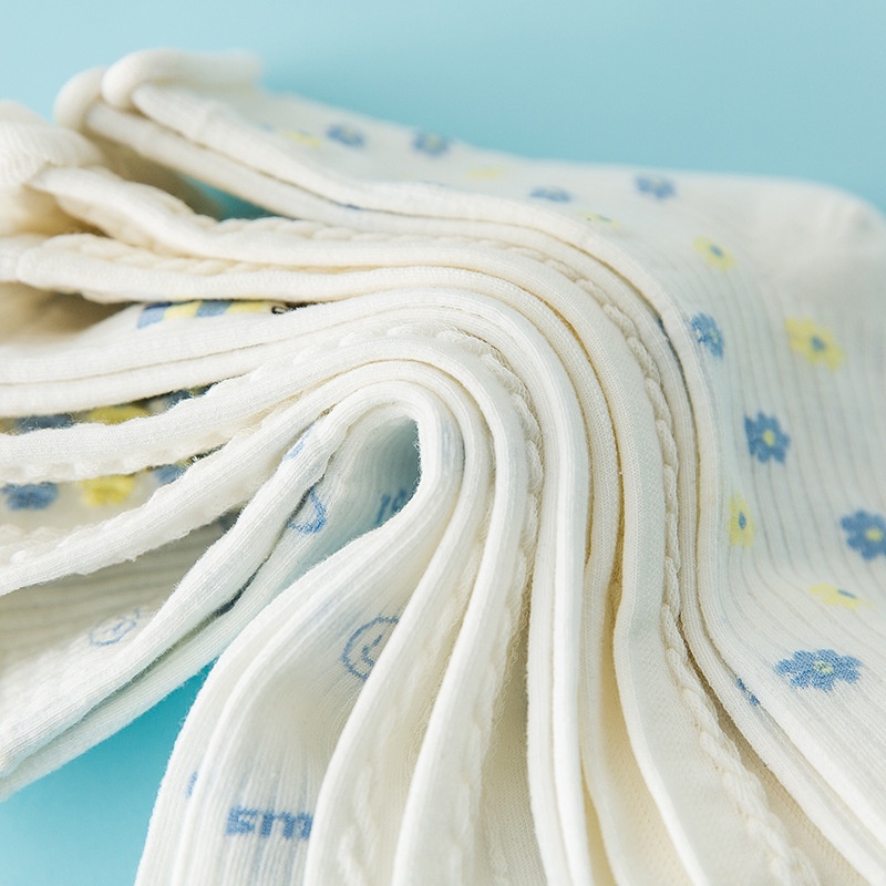 Vớ tất trắng cổ cao xoăn lai họa tiết Heho smile xanh pastel Ullzang