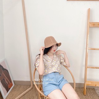 Áo sơ mi kẻ hoa cúc tay lỡ nữ