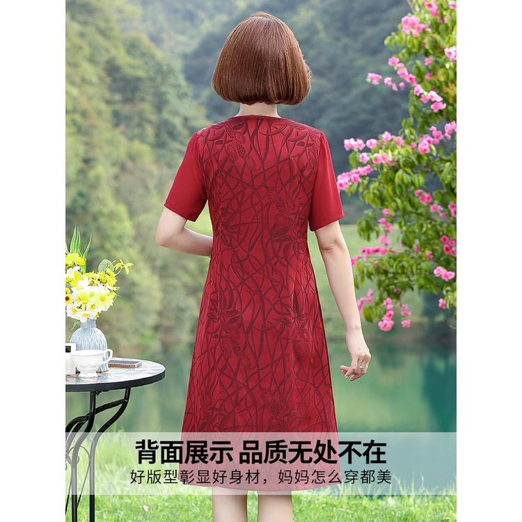 Đầm trung niên Đầm trung niên cao cấp màu xanh váy đầm trung niên big size Đầm Ngắn Phong Cách Phương Tây Thời Trang Mùa Hè Cho Phụ Nữ Trung Niên 50 Tuổi