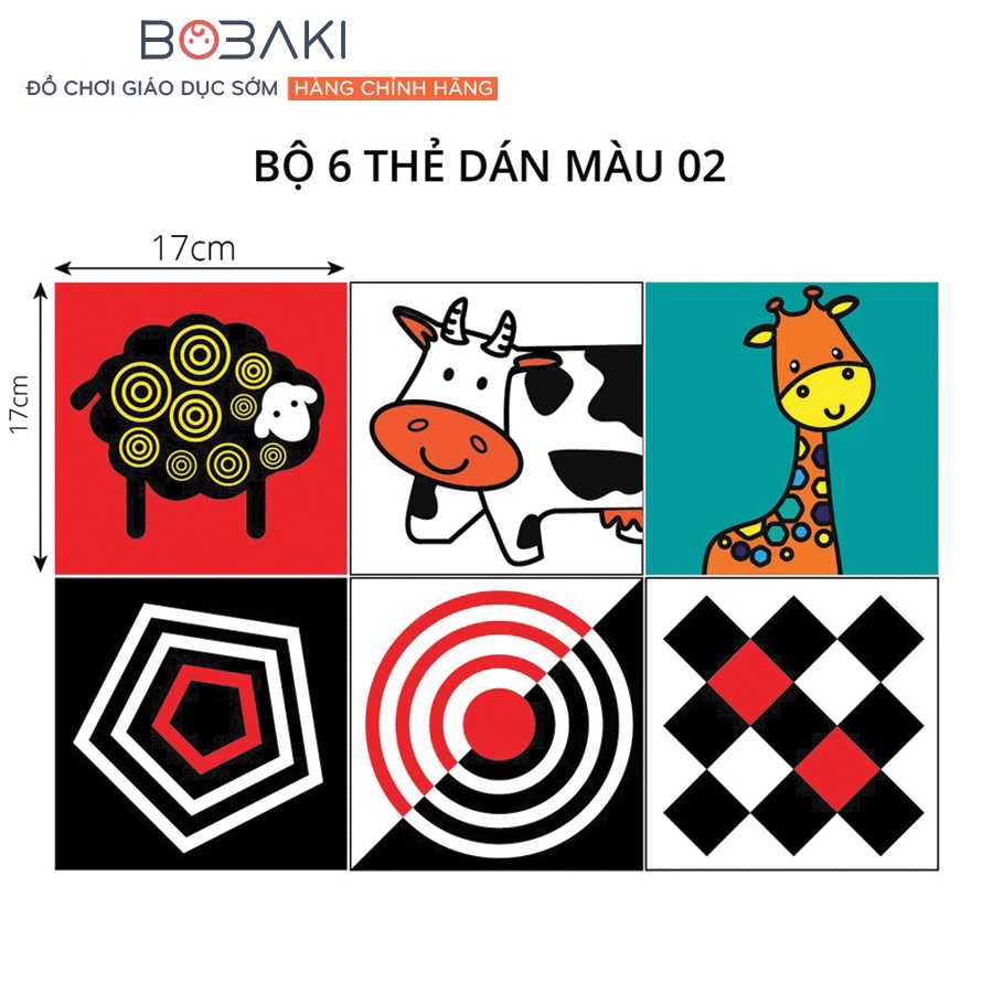 Bộ 6 thẻ dán tường học liệu cho bé kích thích thị giác cho trẻ sơ sinh BOBAKI