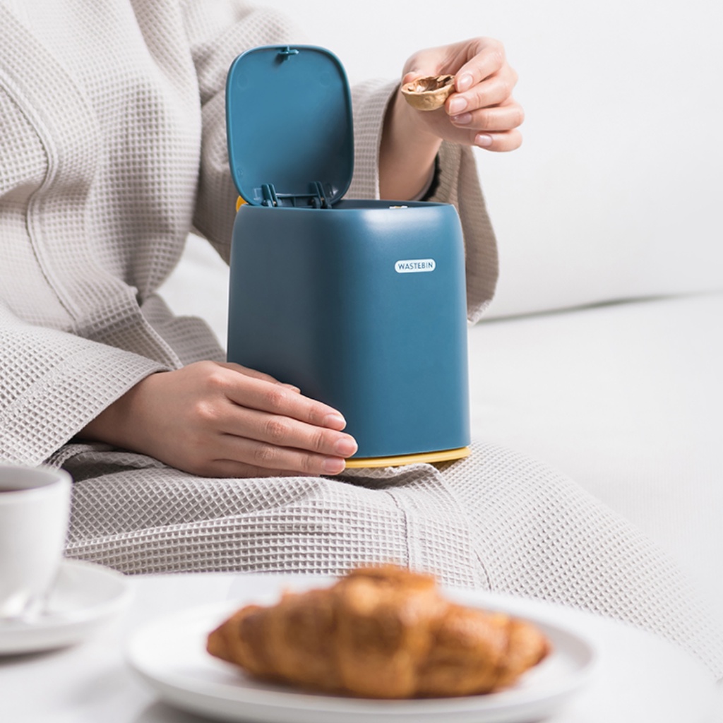 Thùng Rác Mini Để Bàn, Phòng Khách, Bếp-Wastebin Sọt Rác Cỡ Nhỏ Dễ Thương Để Trên Xe Ô Tô BlueBell