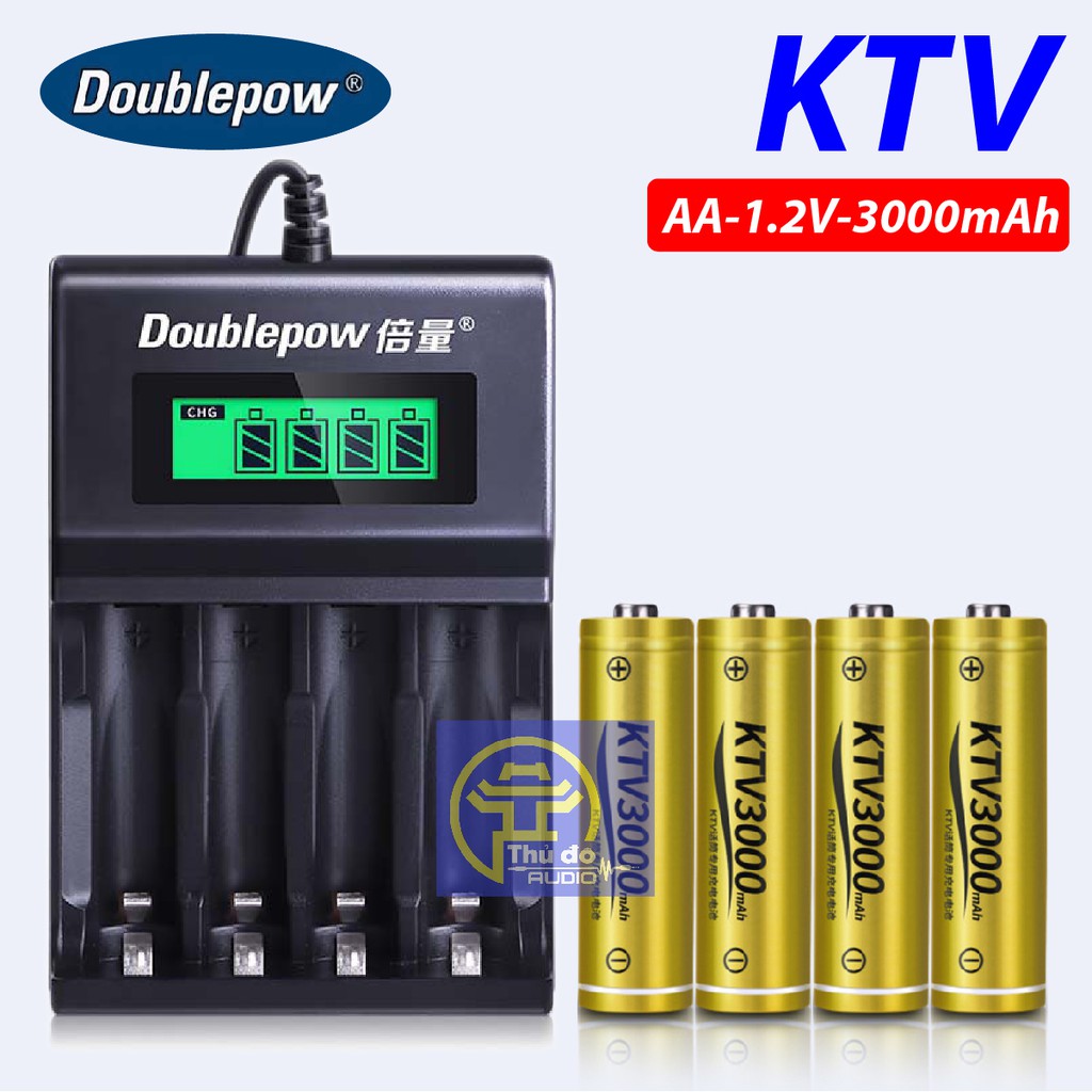 Combo 04 pin Doublepow KTV 3000mAh (vàng) kèm bộ sạc DBP-UK93B chuyên dụng micro Karaoke