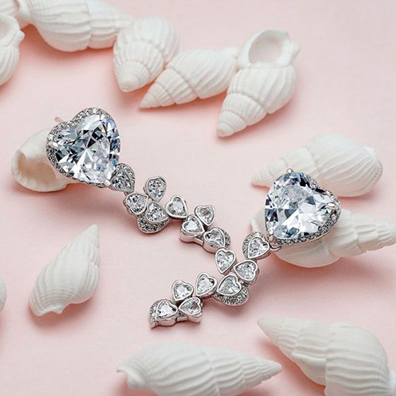 Khuyên Tai Hình Trái Tim Đính Đá Sang Trọng Cho Nữ