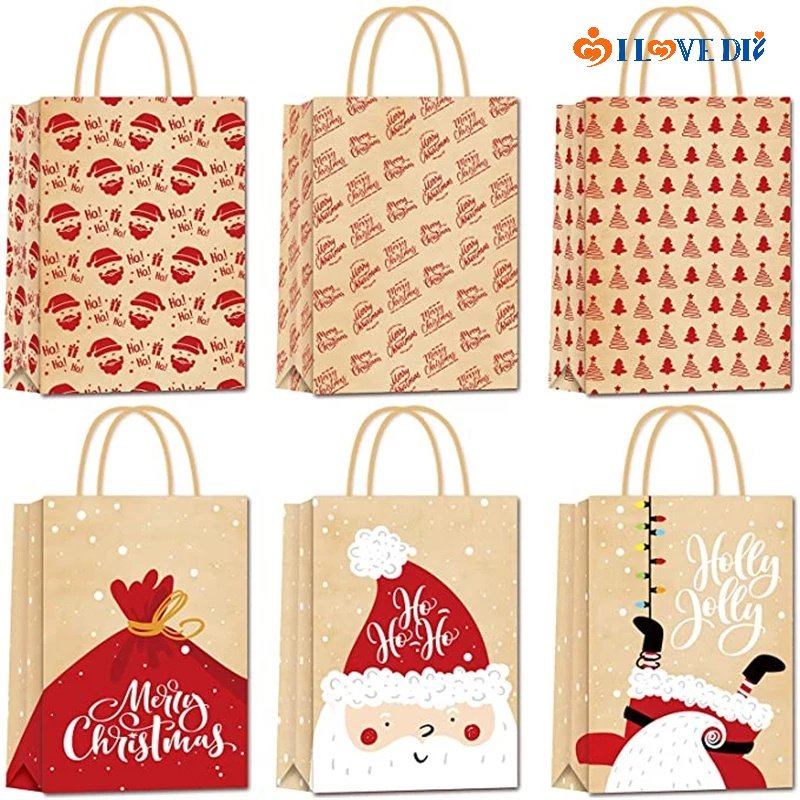 Túi Giấy Kraft Đựng Bánh Kẹo Giáng Sinh Có Tay Cầm / Hoạt Hình Ông Già Noel / Quà Tặng Giáng Sinh