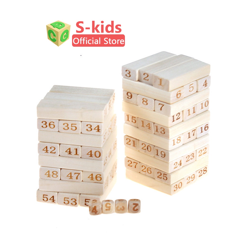 Đồ Chơi Rút Gỗ loại lớn 51 và 54 thanh S-Kids, Bộ xếp khối domino cho bé.