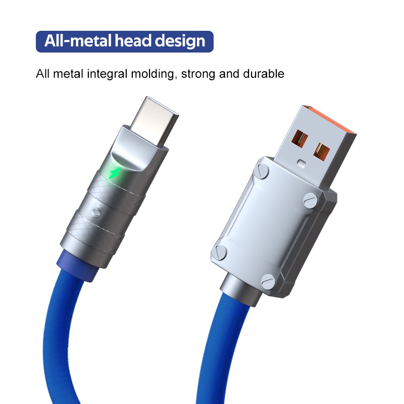 Dây Cáp Sạc Nhanh / Truyền Dữ Liệu Micro USB Type C Có Đèn LED Bằng Hợp Kim Kẽm Và Silicon 6A 100W Cho iphone