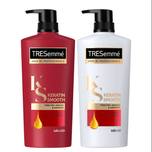 Combo Dầu Gội (640g) Và Dầu Xả (620g) Tresemmé Keratin Smooth Tinh Dầu Argan Và Keratin Vào Nếp Suôn Mượt