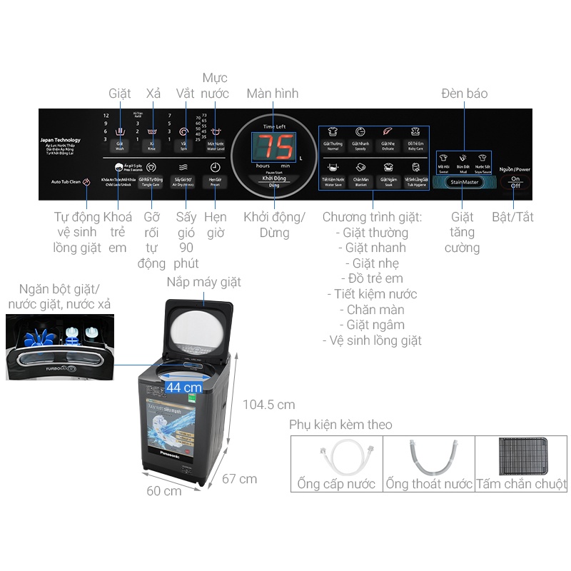 Máy giặt Panasonic cửa trên 11.5kg NA-FD11AR1GV Điện Máy Hải Đăng HN